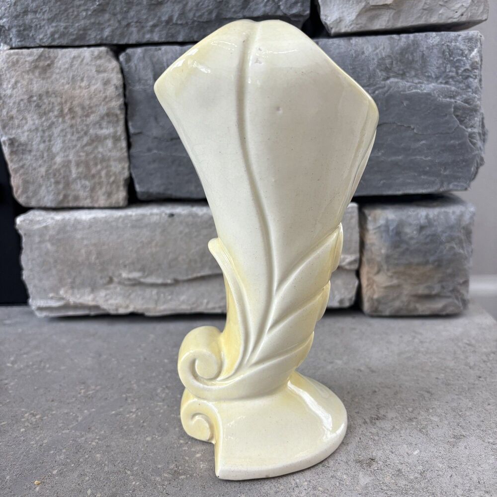 Vintage Pacific Pottery Double Vase Art Nouveau Deco 3324 Yellow & Ivory USA - Picture 6 of 14